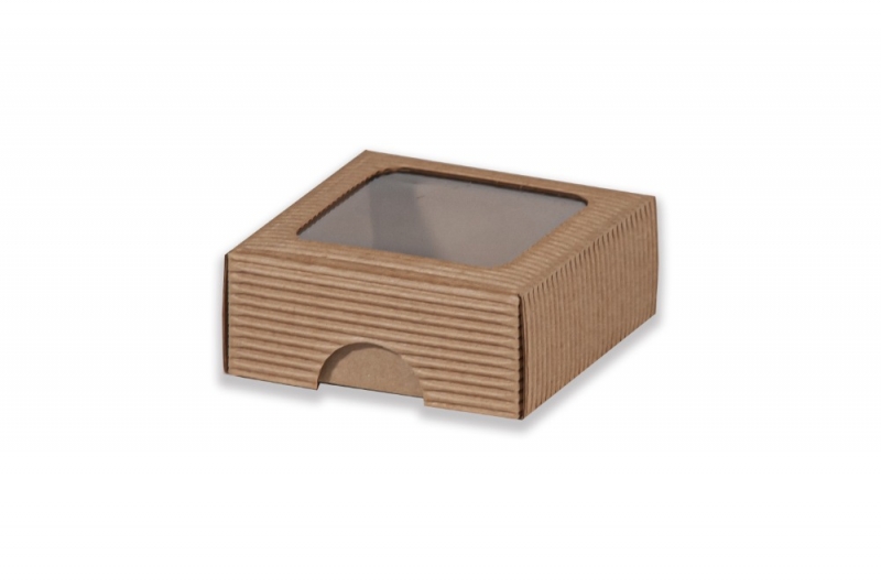 Dárková krabička s průhledem obdélník - hnědá (100x100x40 mm)