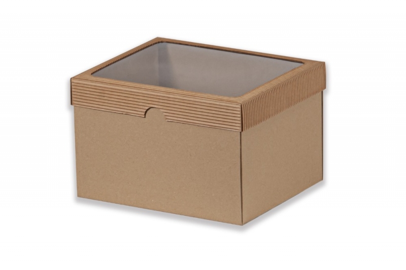 Dárková krabička s průhledem obdélník – hnědá (230x190x150 mm)
