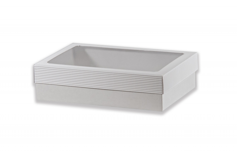 Dárková krabička s průhledem obdélník - bílá (300x200x80 mm)
