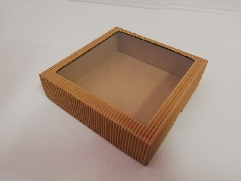Dárková krabička dno + víko s průhledem - hnědá (175x175x50 mm)
