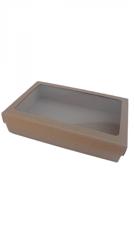 Dárková krabička s průhledem - hnědá (290x180x60 mm)